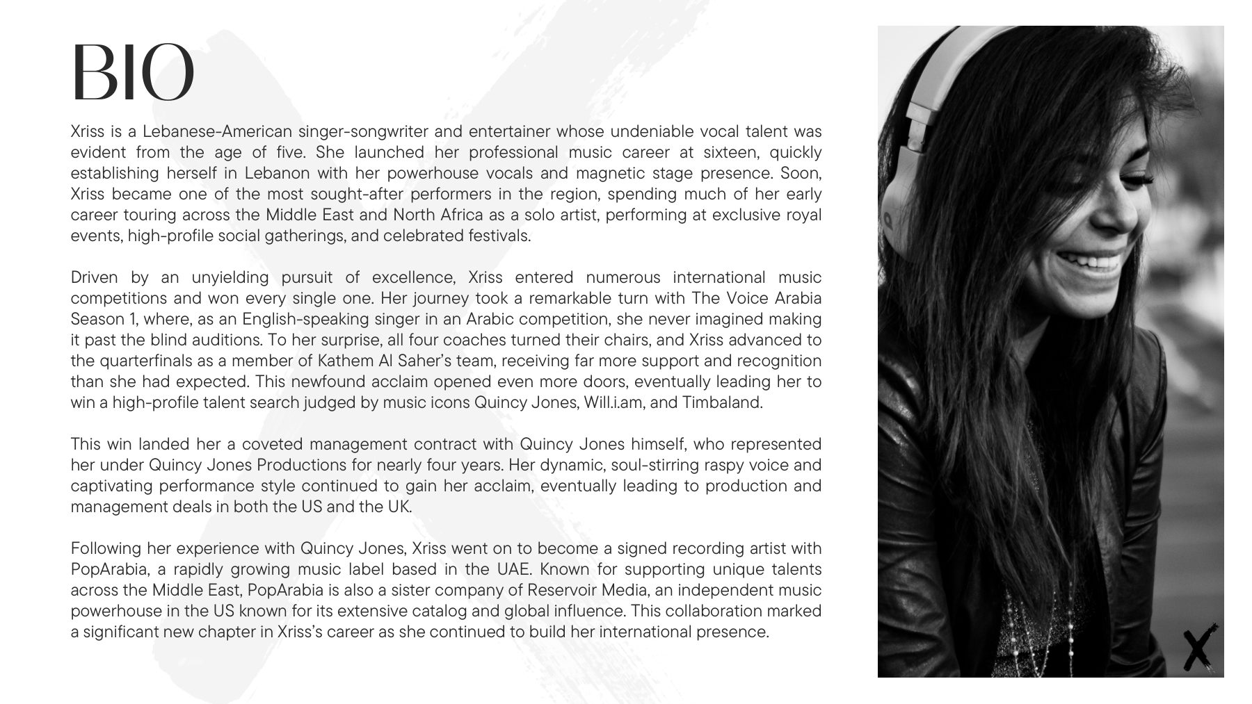 Xriss portfolio page 2: Bio