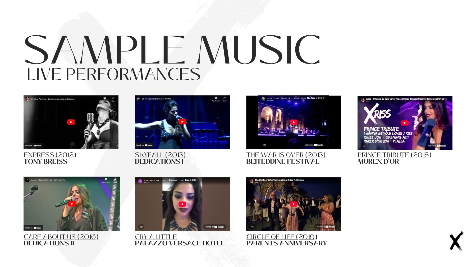 Xriss portfolio page 6: Live Performances