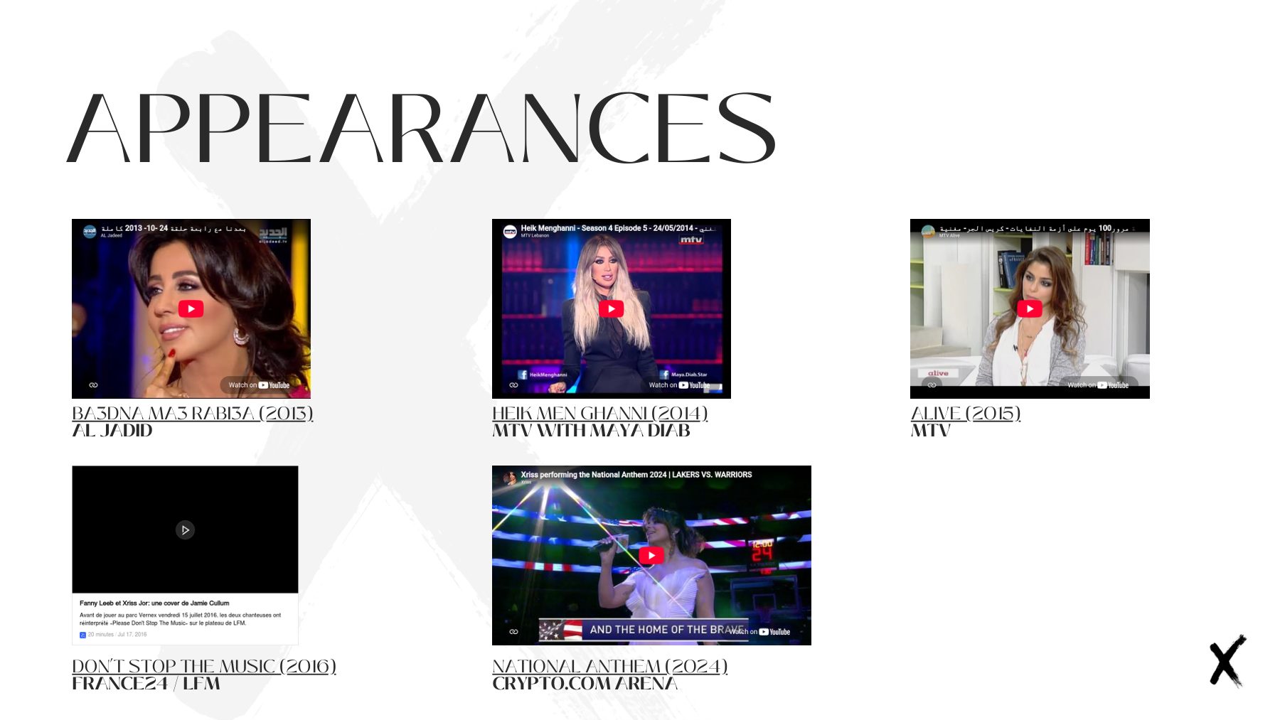 Xriss portfolio page 8: Appearances